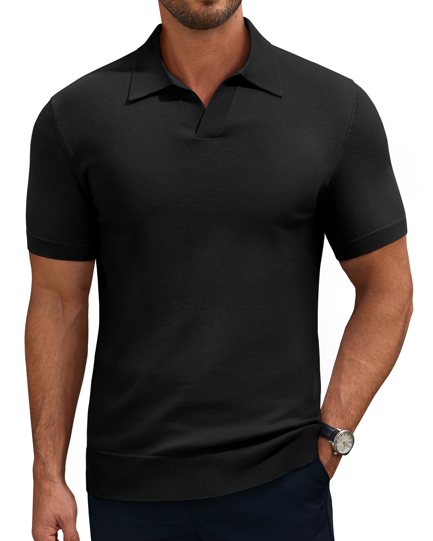 J VER Polo Shirts for Men Short Sleeve V Neck Knit Polo Shirt