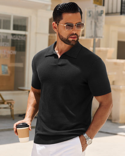 J VER Polo Shirts for Men Short Sleeve V Neck Knit Polo Shirt