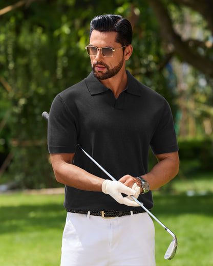J VER Polo Shirts for Men Short Sleeve V Neck Knit Polo Shirt