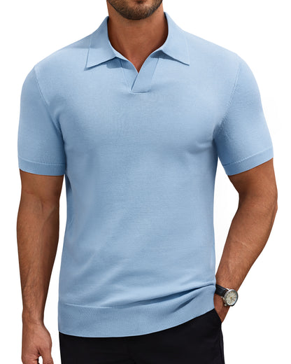 J VER Polo Shirts for Men Short Sleeve V Neck Knit Polo Shirt