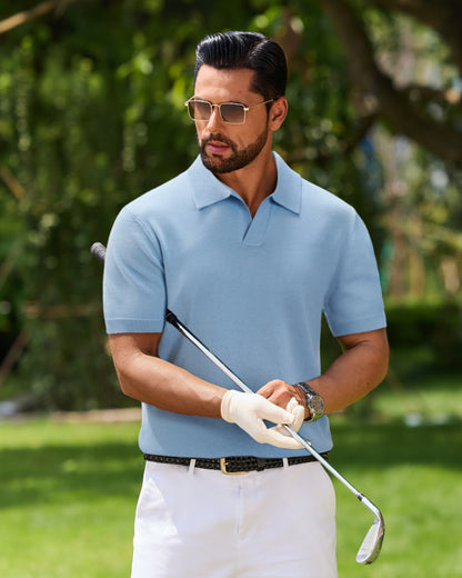 J VER Polo Shirts for Men Short Sleeve V Neck Knit Polo Shirt