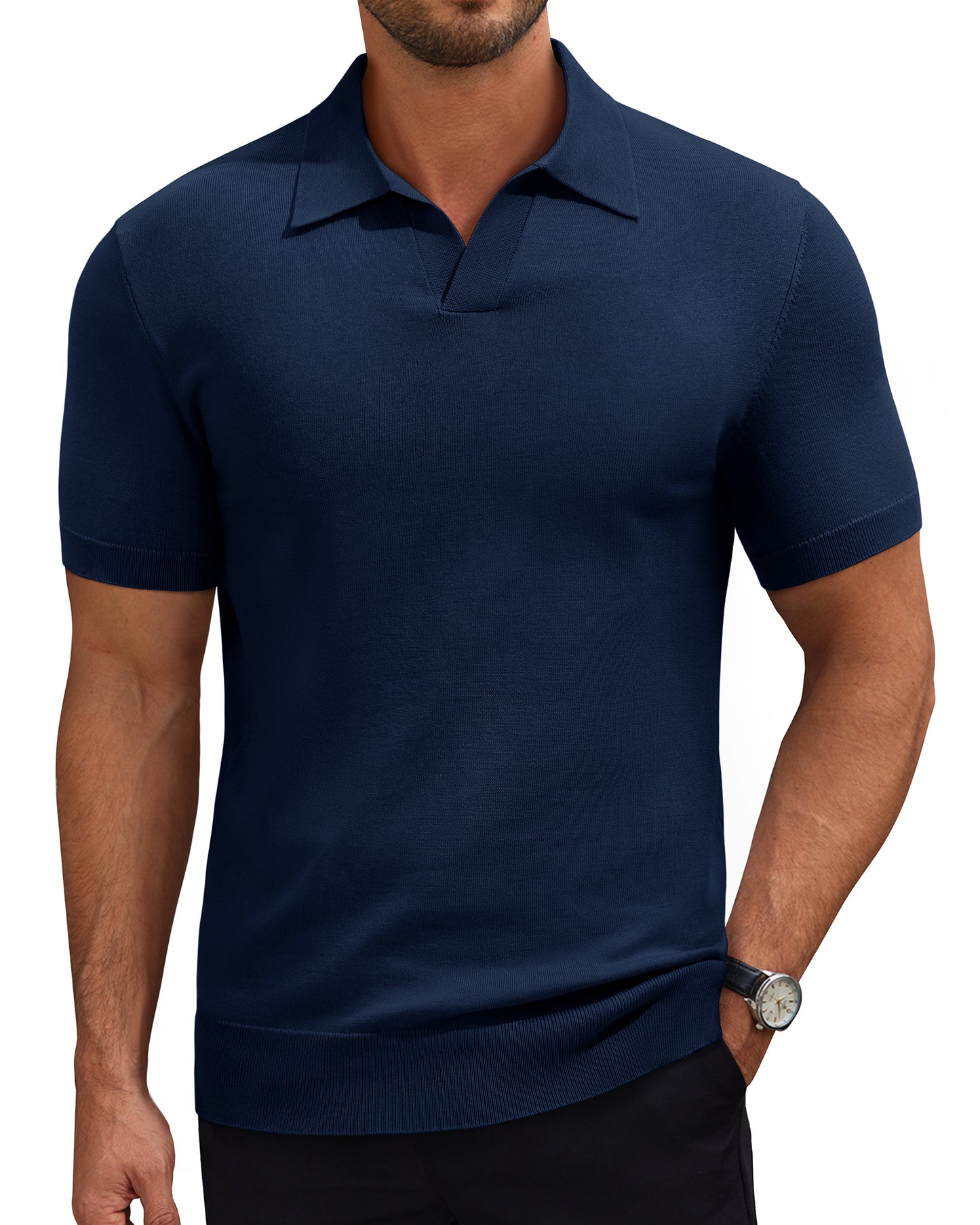 J VER Polo Shirts for Men Short Sleeve V Neck Knit Polo Shirt