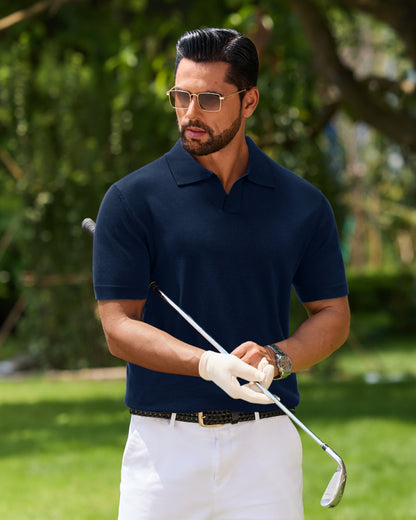 J VER Polo Shirts for Men Short Sleeve V Neck Knit Polo Shirt