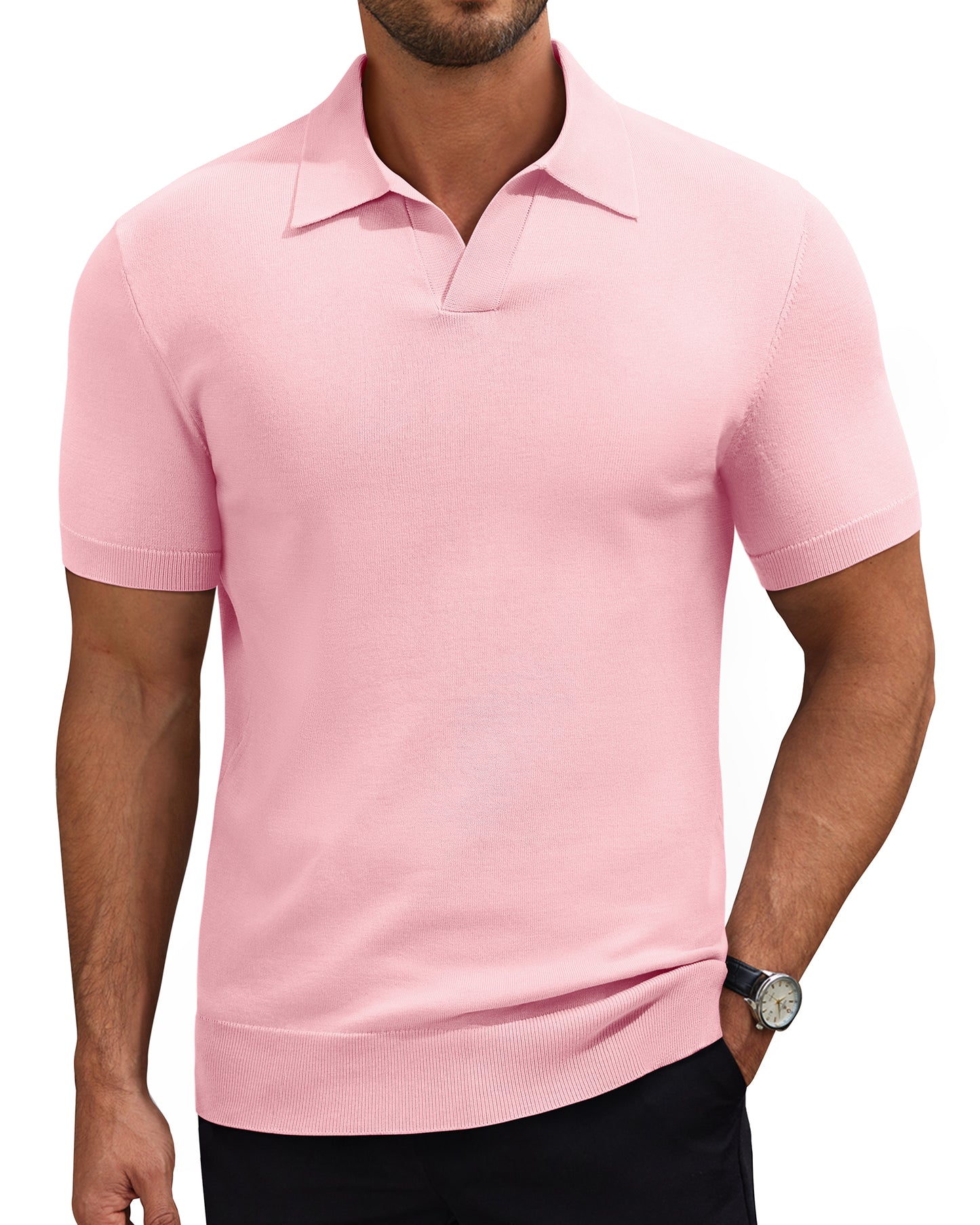 J VER Polo Shirts for Men Short Sleeve V Neck Knit Polo Shirt