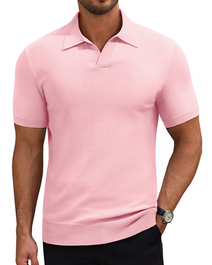 J VER Polo Shirts for Men Short Sleeve V Neck Knit Polo Shirt