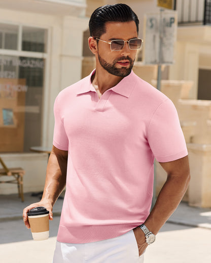 J VER Polo Shirts for Men Short Sleeve V Neck Knit Polo Shirt