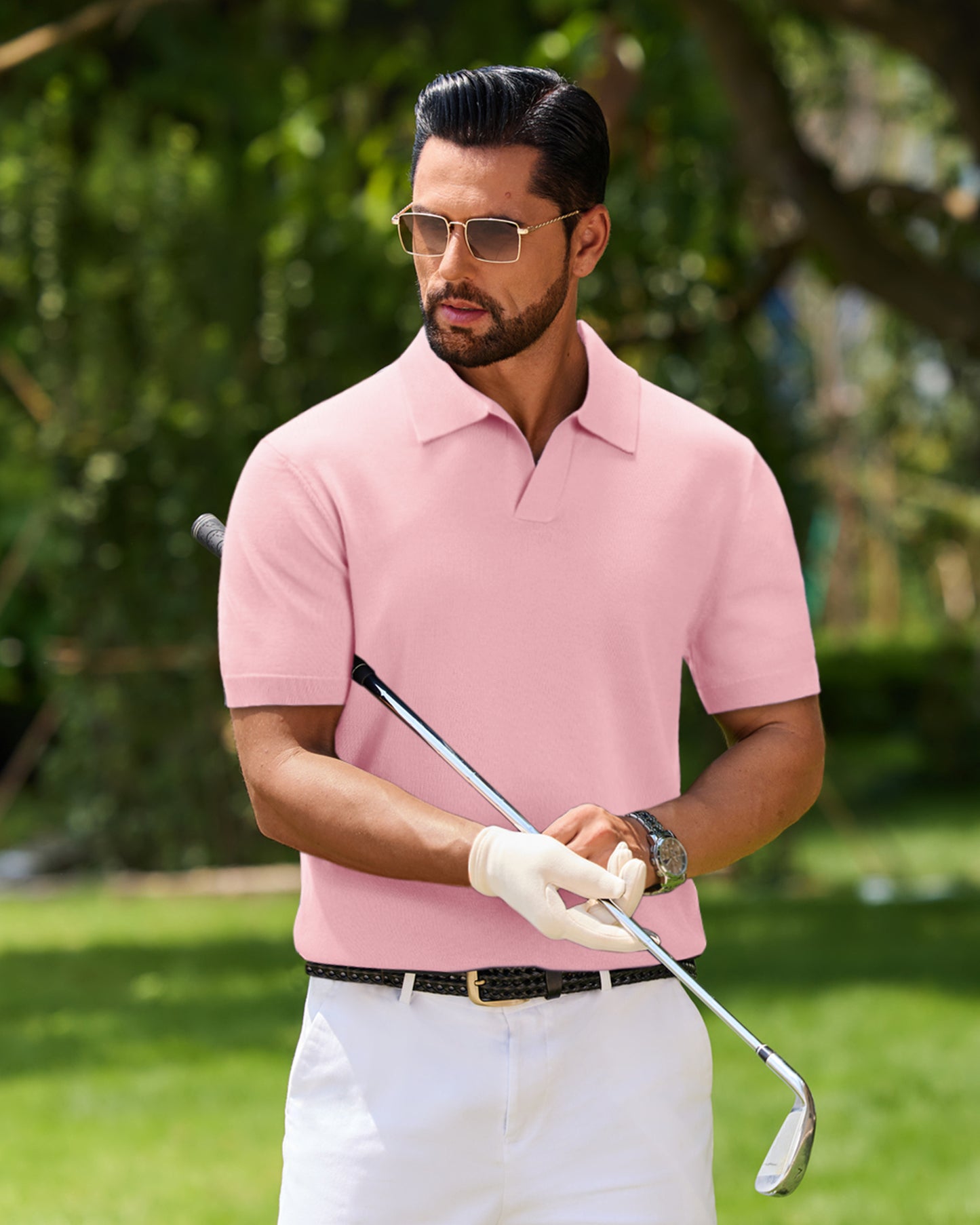 J VER Polo Shirts for Men Short Sleeve V Neck Knit Polo Shirt