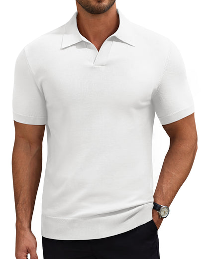 J VER Polo Shirts for Men Short Sleeve V Neck Knit Polo Shirt