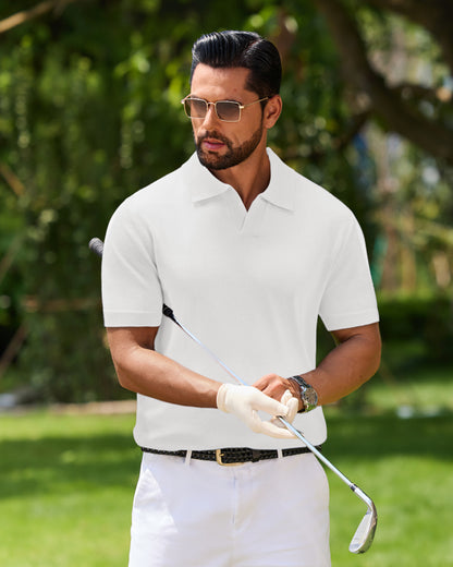 J VER Polo Shirts for Men Short Sleeve V Neck Knit Polo Shirt