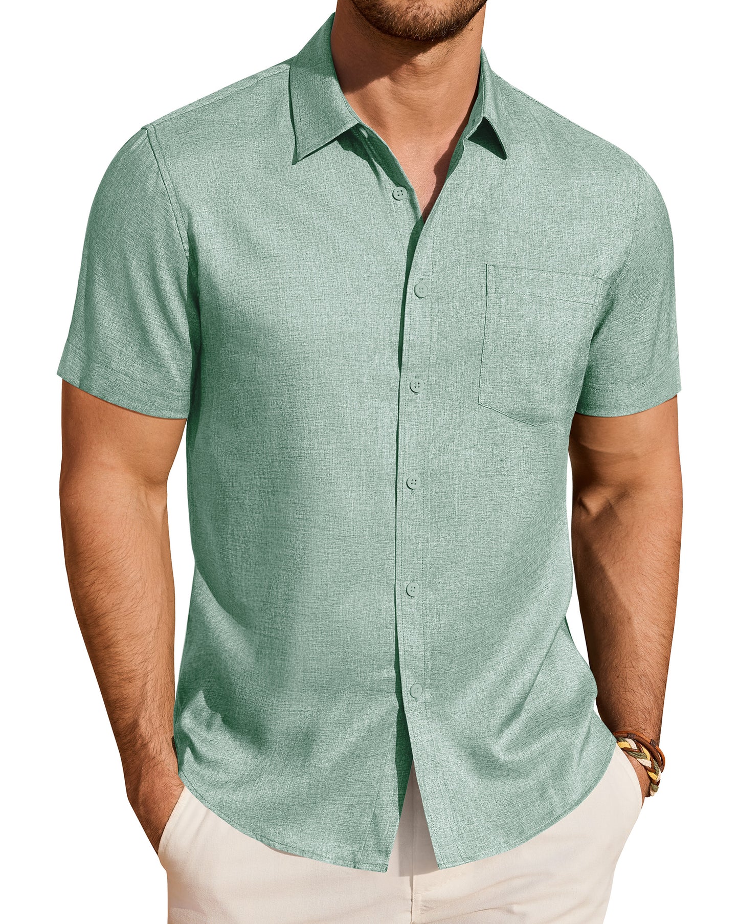 J.VER Mens Linen Shirt Short Sleeve Button Down Shirts Summer Beach