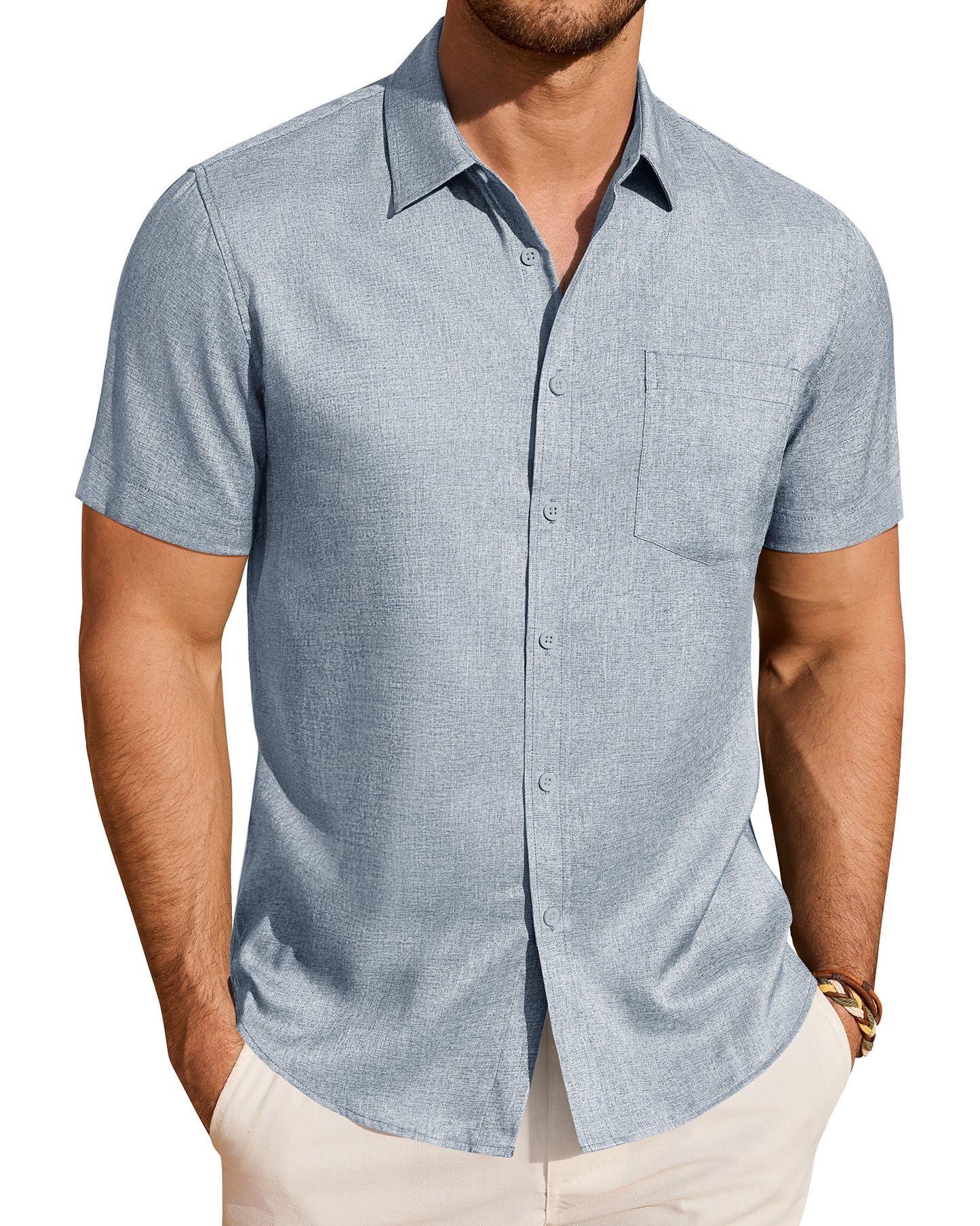 J.VER Mens Linen Shirt Short Sleeve Button Down Shirts Summer Beach