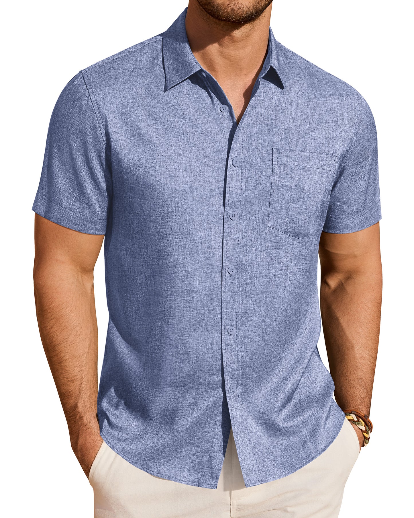 J.VER Mens Linen Shirt Short Sleeve Button Down Shirts Summer Beach