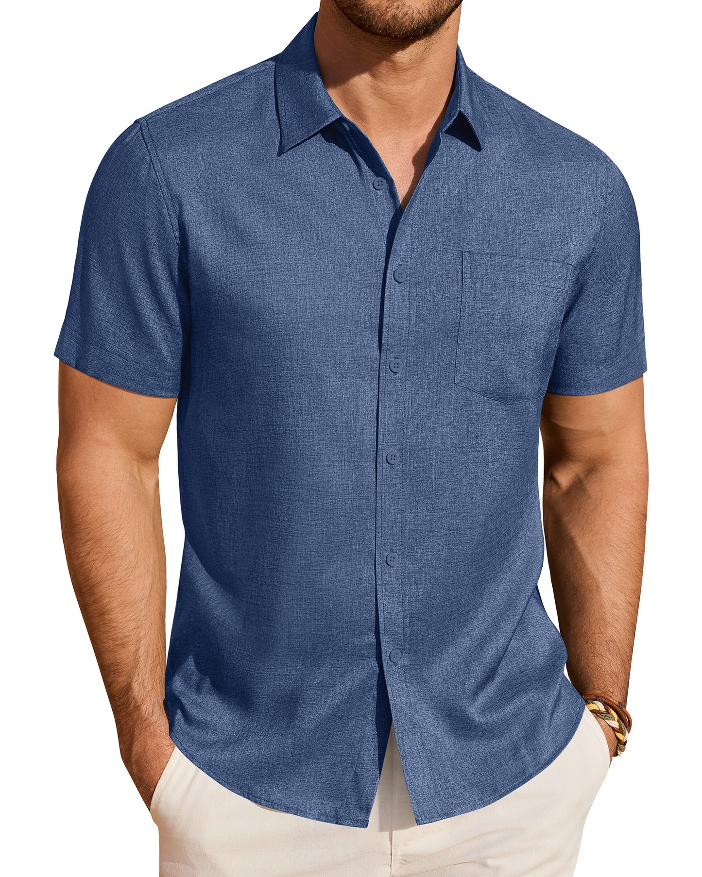 J.VER Mens Linen Shirt Short Sleeve Button Down Shirts Summer Beach