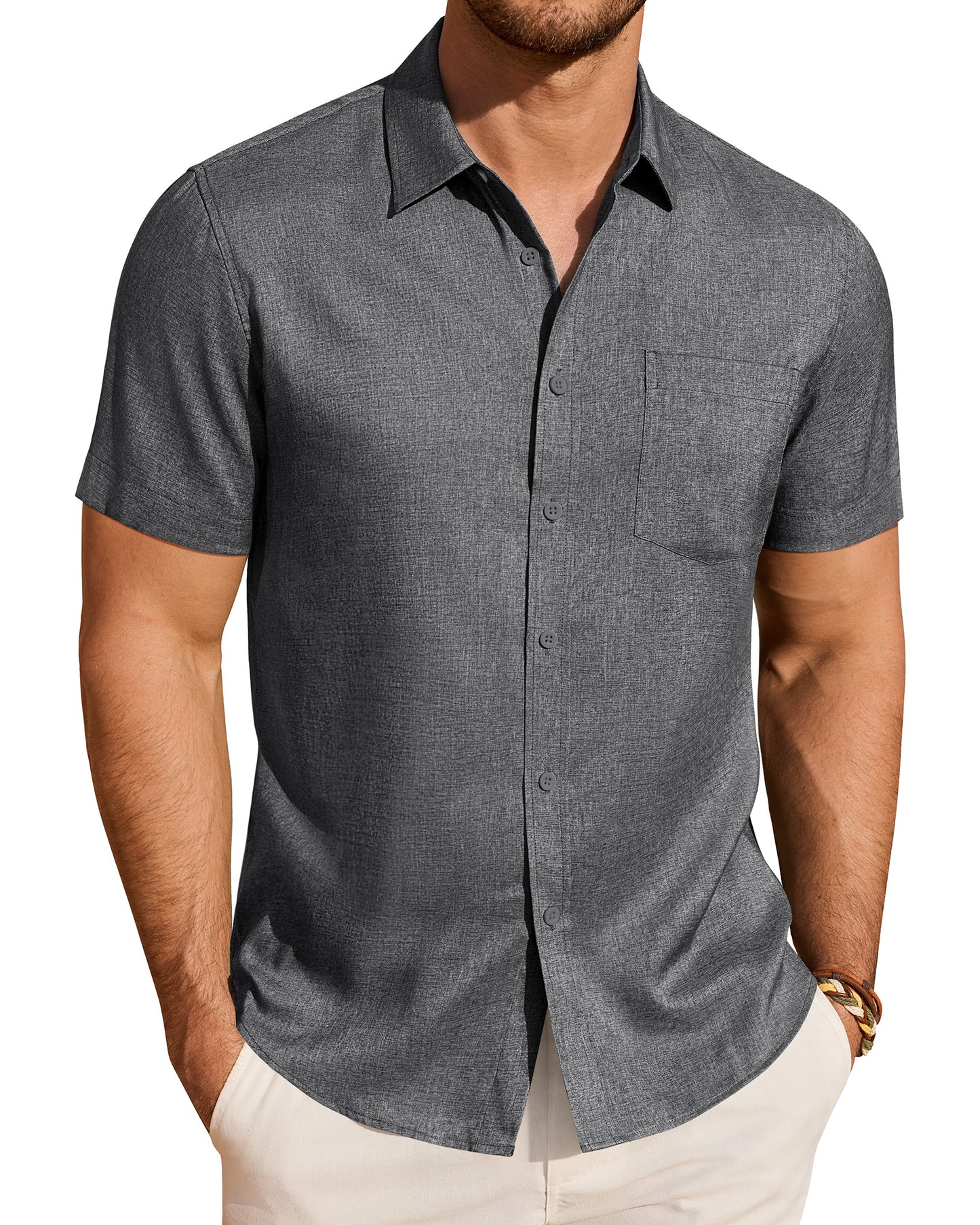 J.VER Mens Linen Shirt Short Sleeve Button Down Shirts Summer Beach