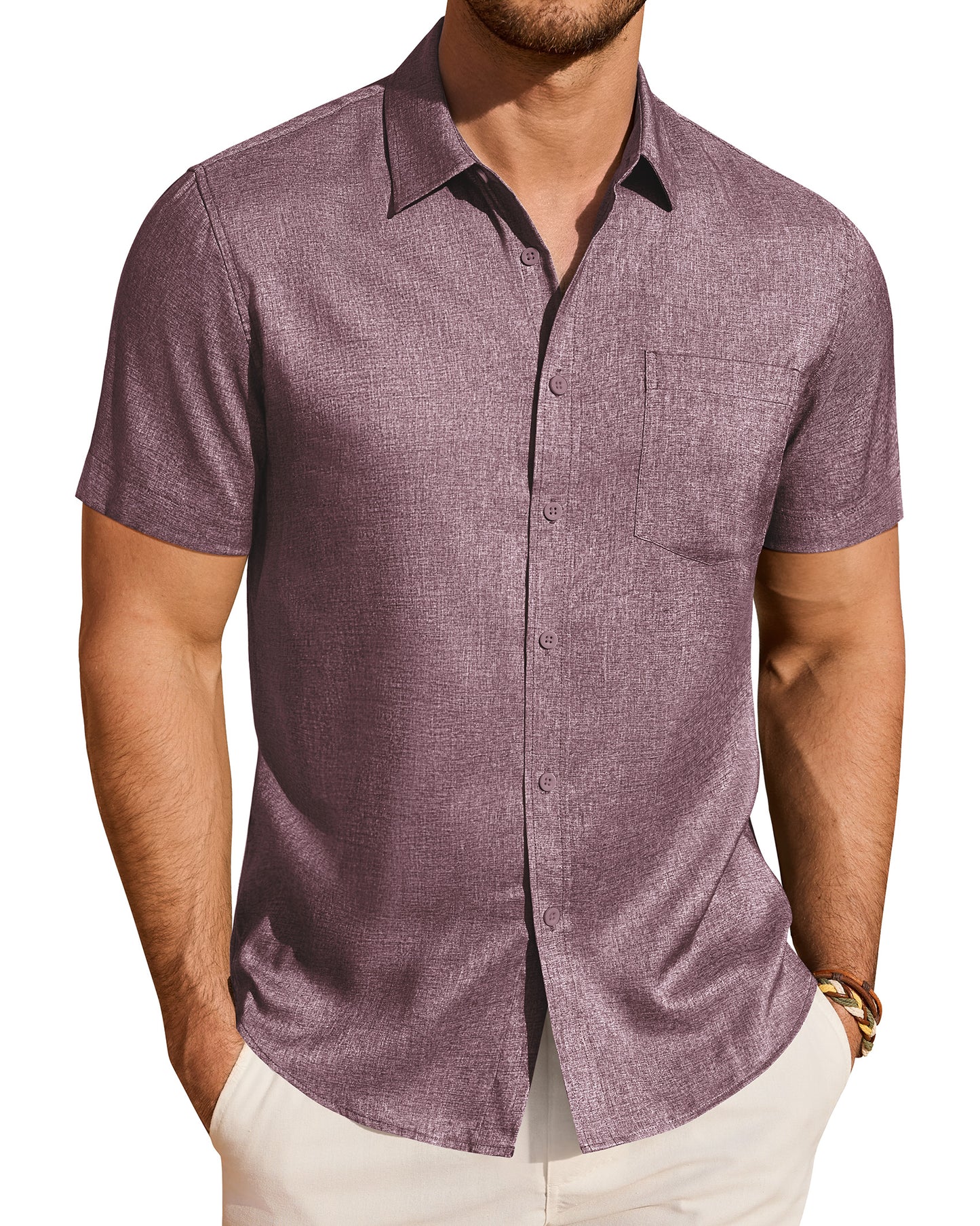 J.VER Mens Linen Shirt Short Sleeve Button Down Shirts Summer Beach