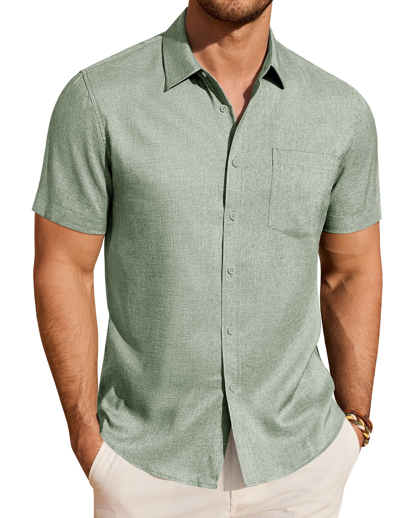 J.VER Mens Linen Shirt Short Sleeve Button Down Shirts Summer Beach