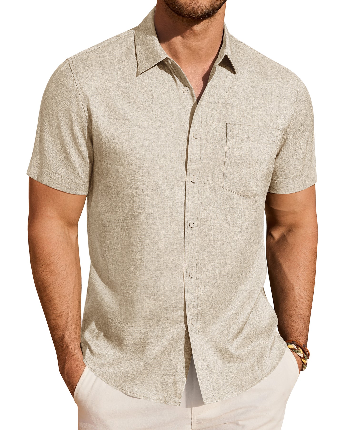 J.VER Mens Linen Shirt Short Sleeve Button Down Shirts Summer Beach