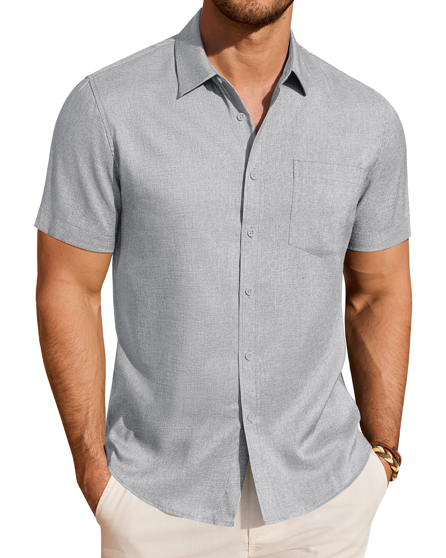 J.VER Mens Linen Shirt Short Sleeve Button Down Shirts Summer Beach