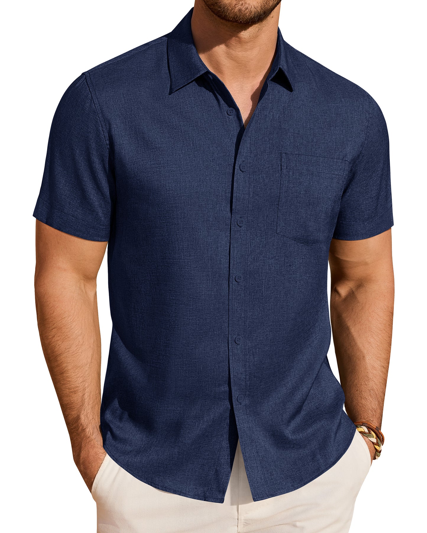J.VER Mens Linen Shirt Short Sleeve Button Down Shirts Summer Beach
