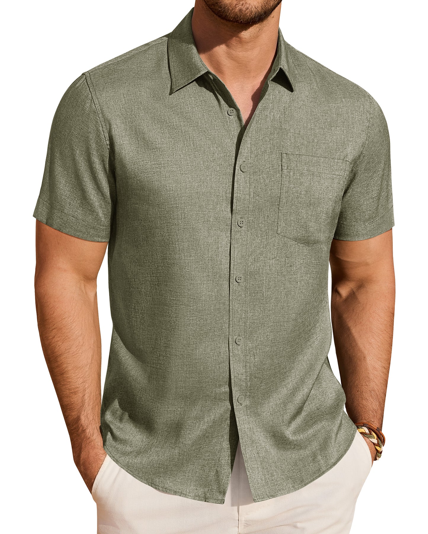 J.VER Mens Linen Shirt Short Sleeve Button Down Shirts Summer Beach