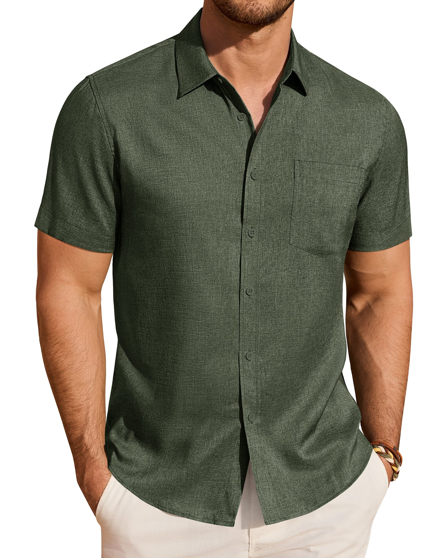 J.VER Mens Linen Shirt Short Sleeve Button Down Shirts Summer Beach