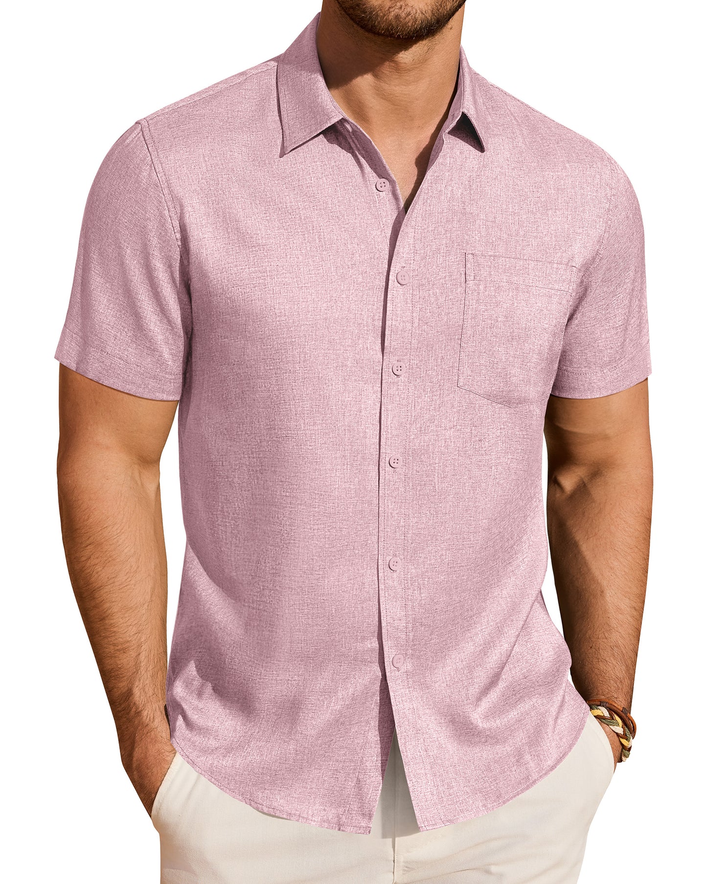 J.VER Mens Linen Shirt Short Sleeve Button Down Shirts Summer Beach
