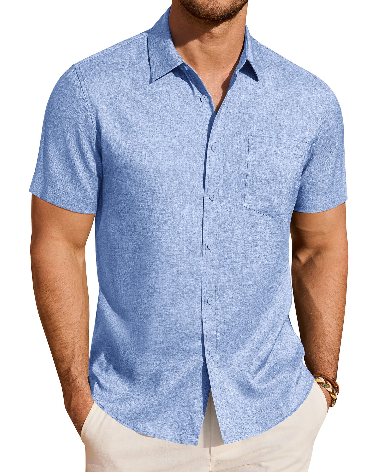 J.VER Mens Linen Shirt Short Sleeve Button Down Shirts Summer Beach