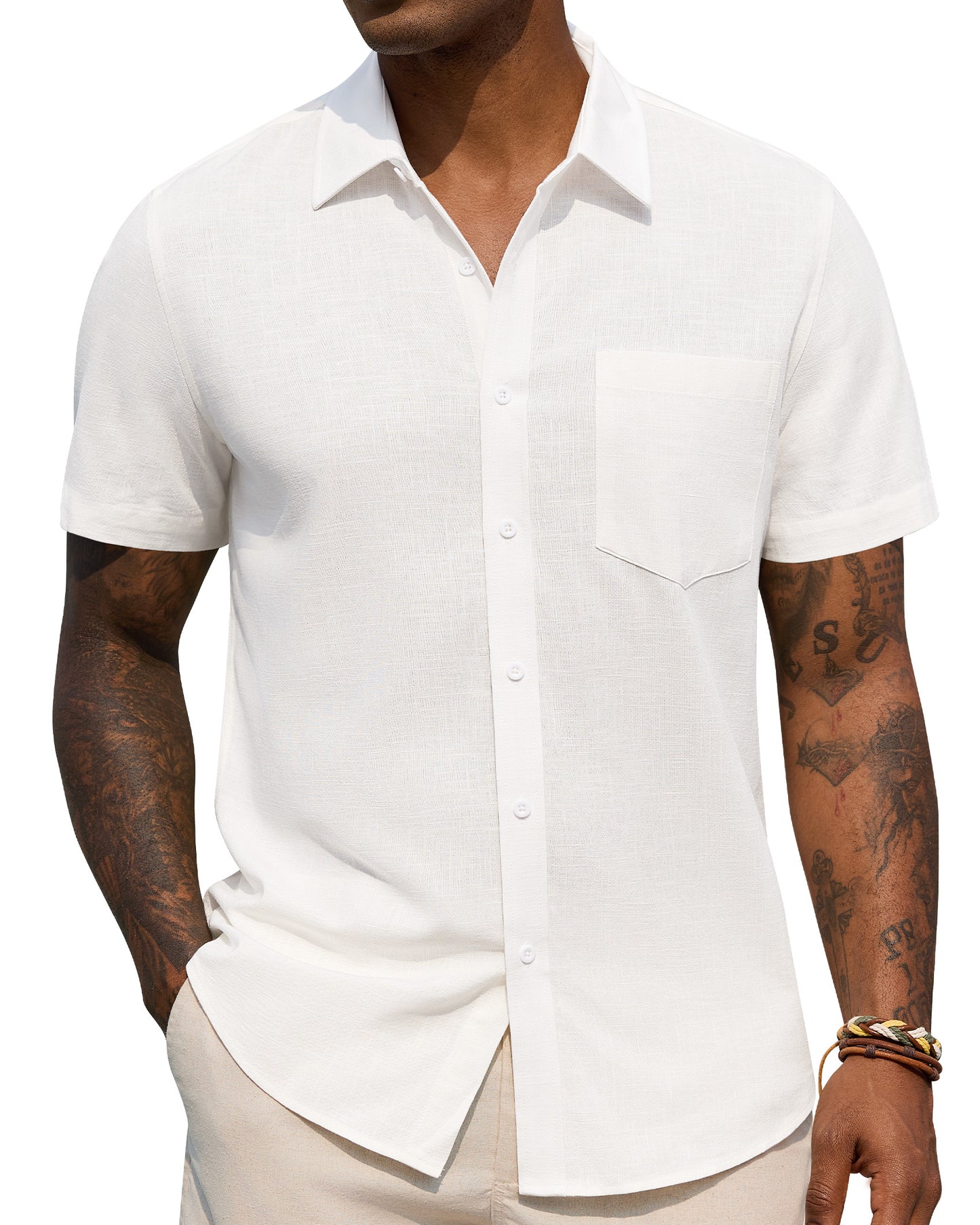 J.VER Mens Linen Shirt Short Sleeve Button Down Shirts Summer Beach