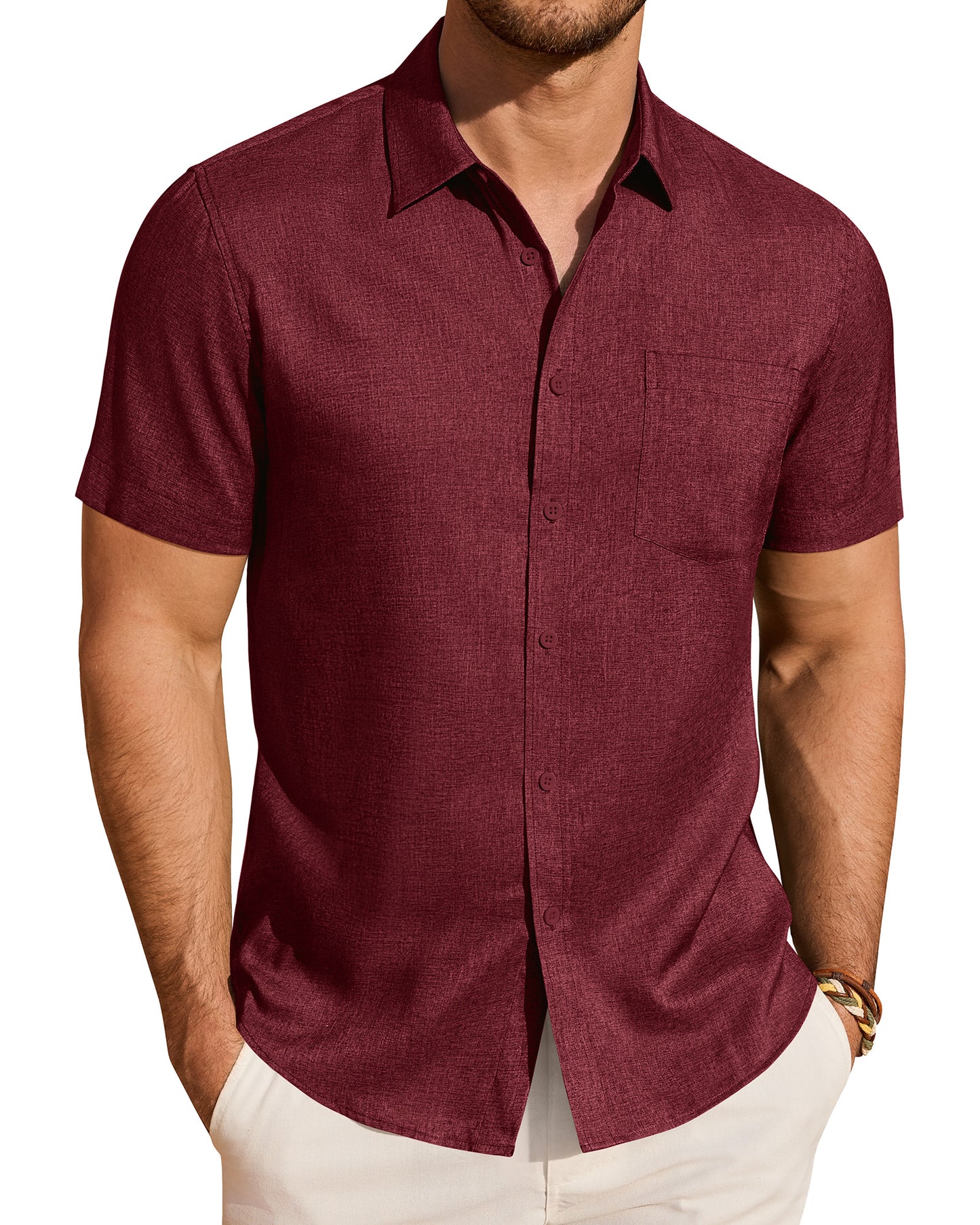 J.VER Mens Linen Shirt Short Sleeve Button Down Shirts Summer Beach