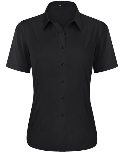 J VER Womens Button Down Shirts Easy Care Short Sleeve Stretch Casual Dress Shirts