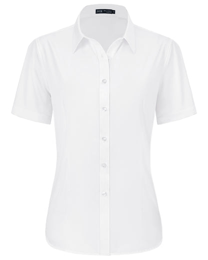 J VER Womens Button Down Shirts Easy Care Short Sleeve Stretch Casual Dress Shirts