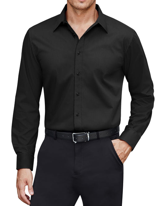 Men's Dress Shirts Stretch Stain Shield Long Sleeve Solid Formal Shirt