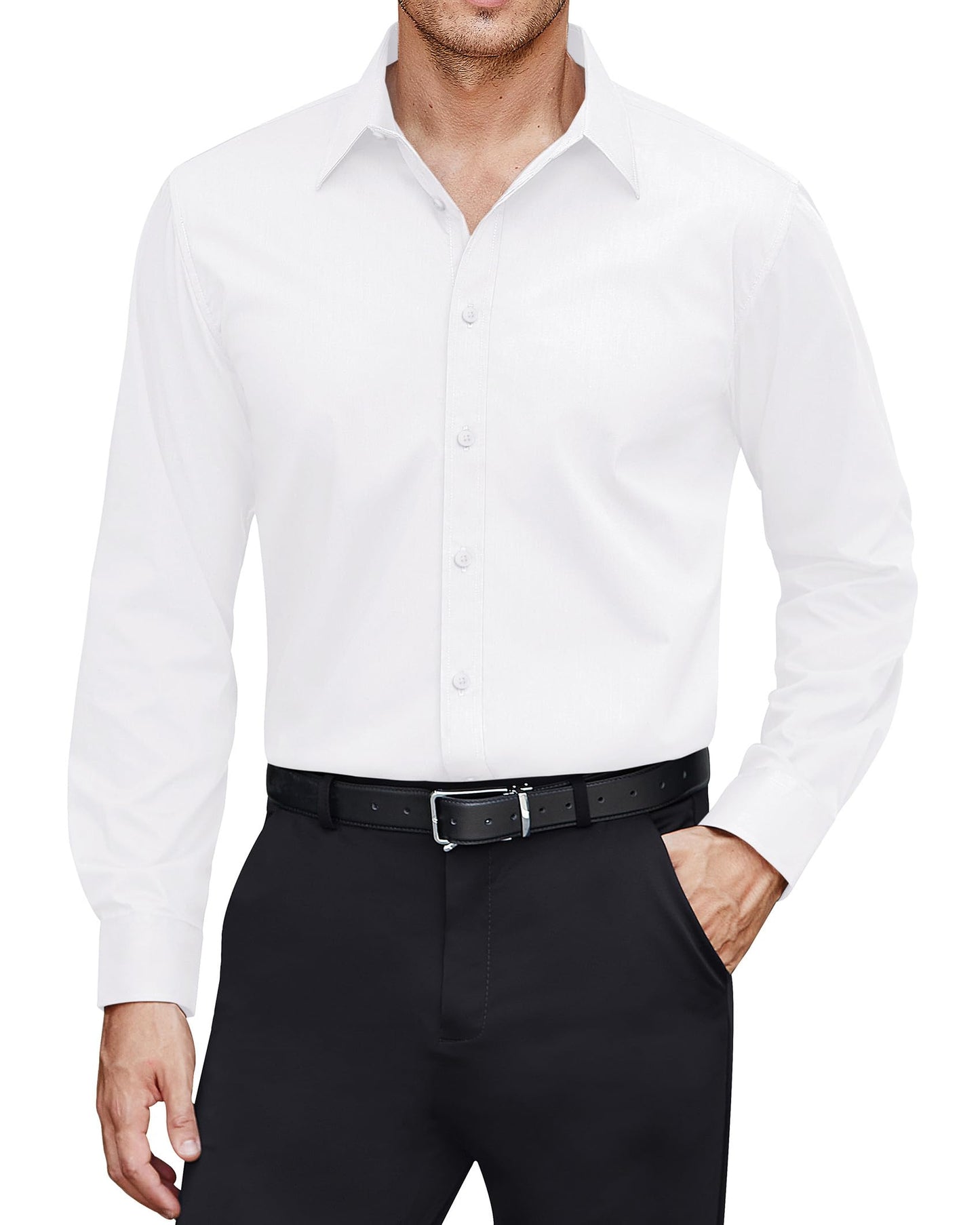 Men's Dress Shirts Stretch Stain Shield Long Sleeve Solid Formal Shirt